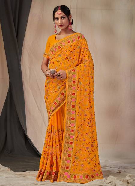 Mustard Colour SATRANGI KASHMIRI New Exclusive Wear Georgette Stylish Latest Heavy Designer Saree Collection 5794